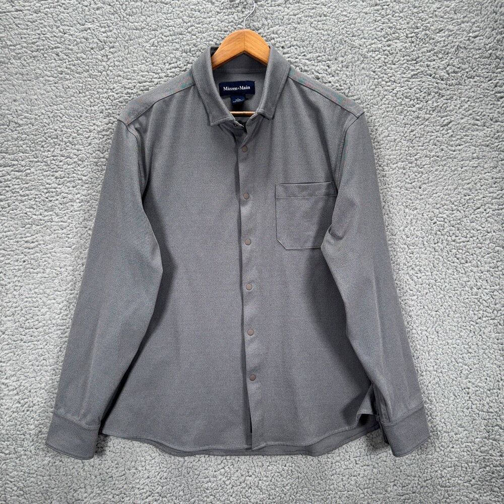 Mizzen + Main Mens L Nolan Snap Button Long Sleeve Shirt Classic Fit Gray